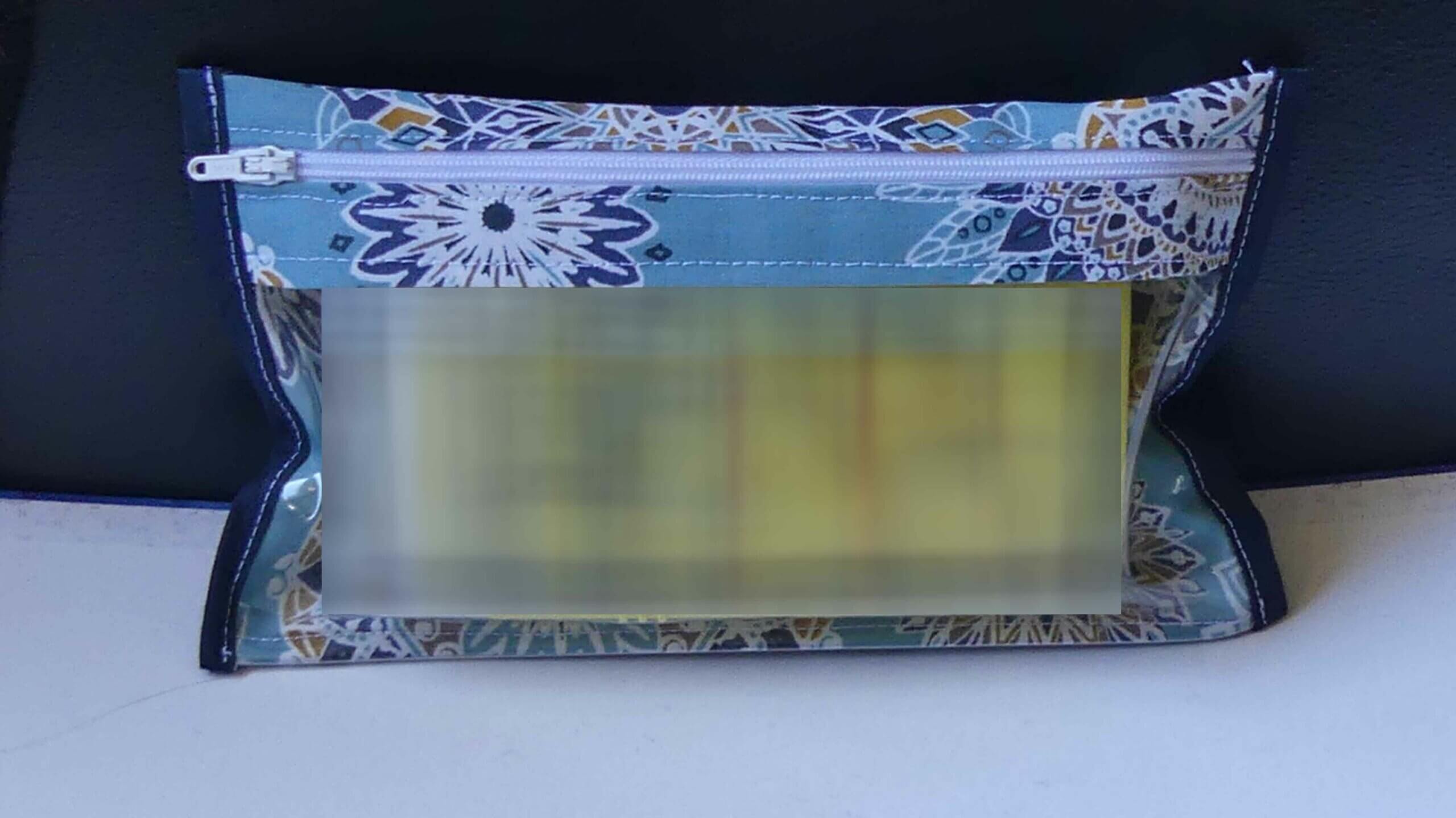 Trousse pochette transparente Eva zippée 10x20 cm bordure bleu