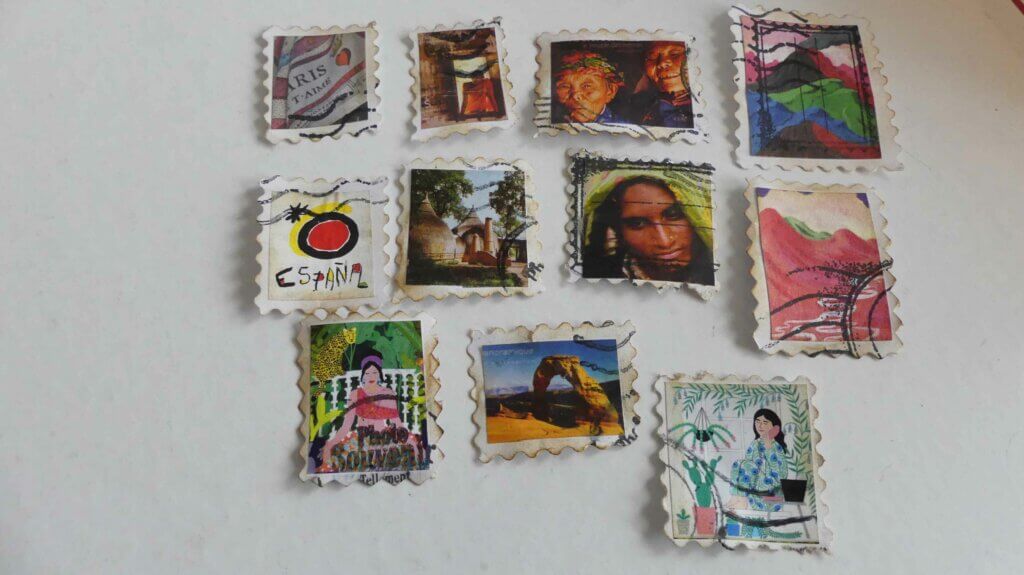 scrap manuel_fabriquer de faux timbres thème voyage