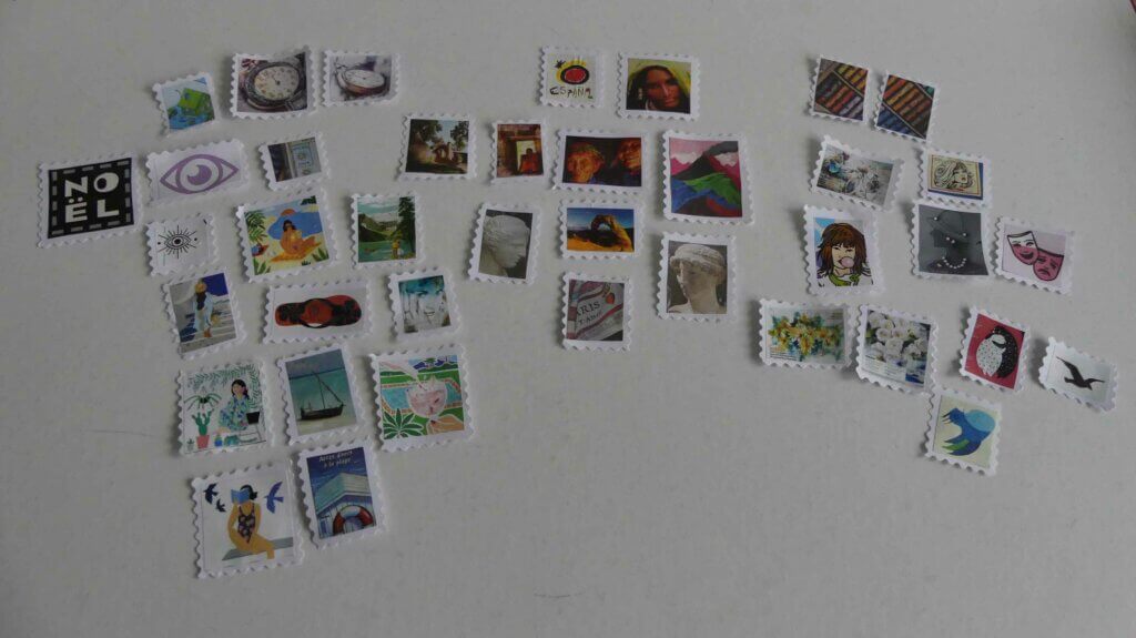 scrap manuel_fabriquer de faux timbres_images collées sur support dentelé