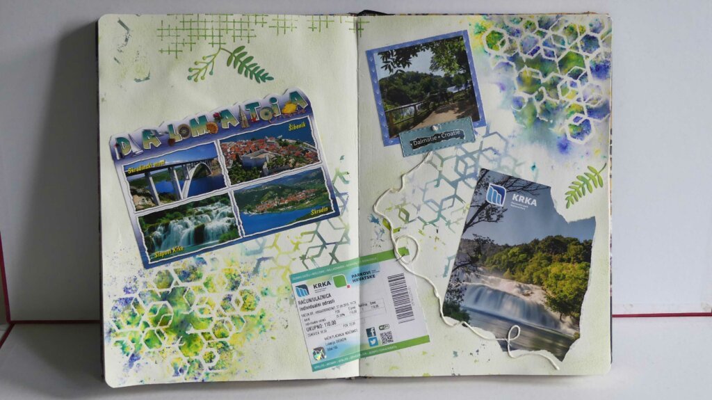 Art journal Withmo_Croatie Krka_images reliées par ficelle