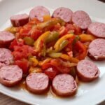 fricassée poivrons tomates avec saucisse Montbéliard_Withmo2