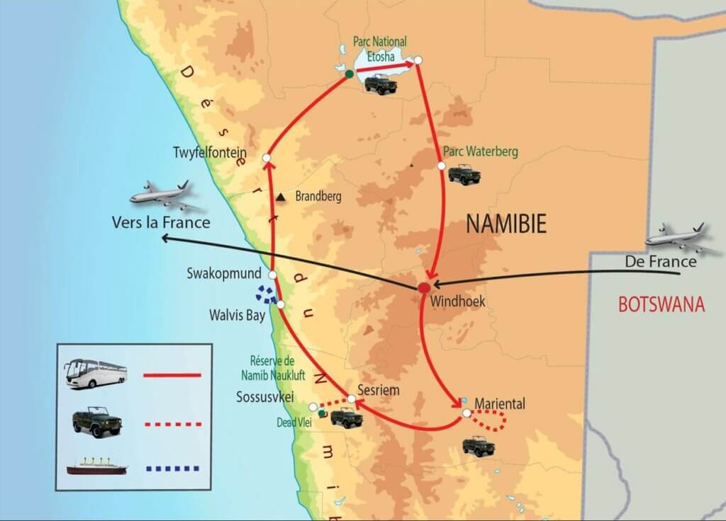 carte itinéraire Namibie Withmo