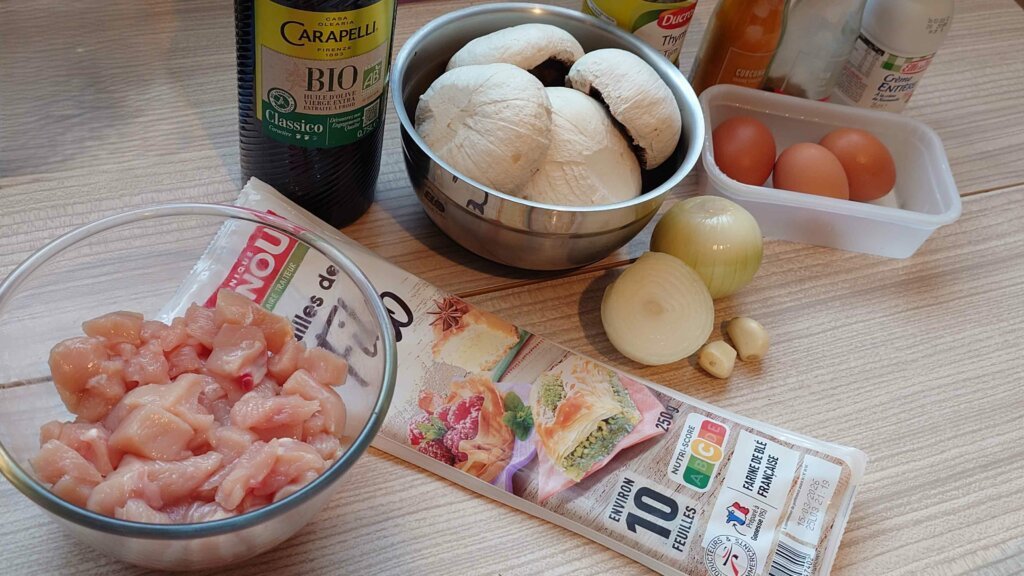 tarte filo poulet champignons Withmo_les ingrédients